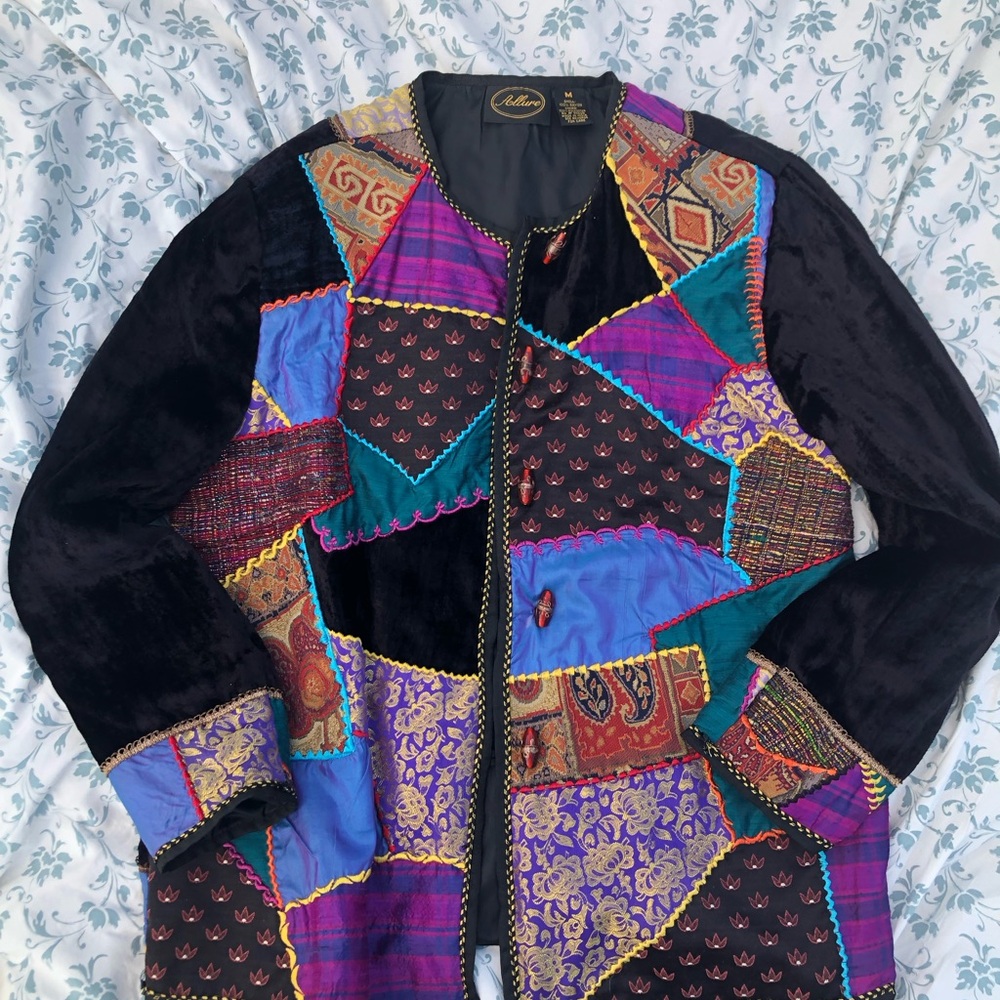 Classy Allure Patch Work Jacket Size M Button Fro… - image 8